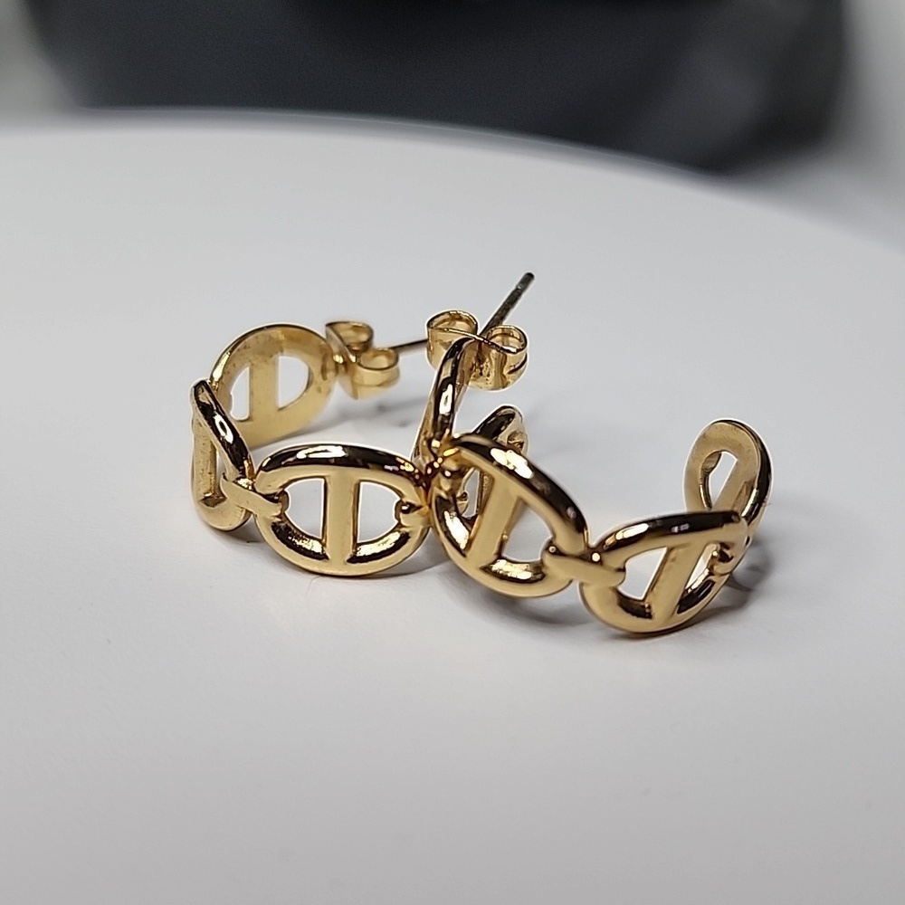 Gold Mariners Chain Link Open Hoop Earrings Stainless Steel